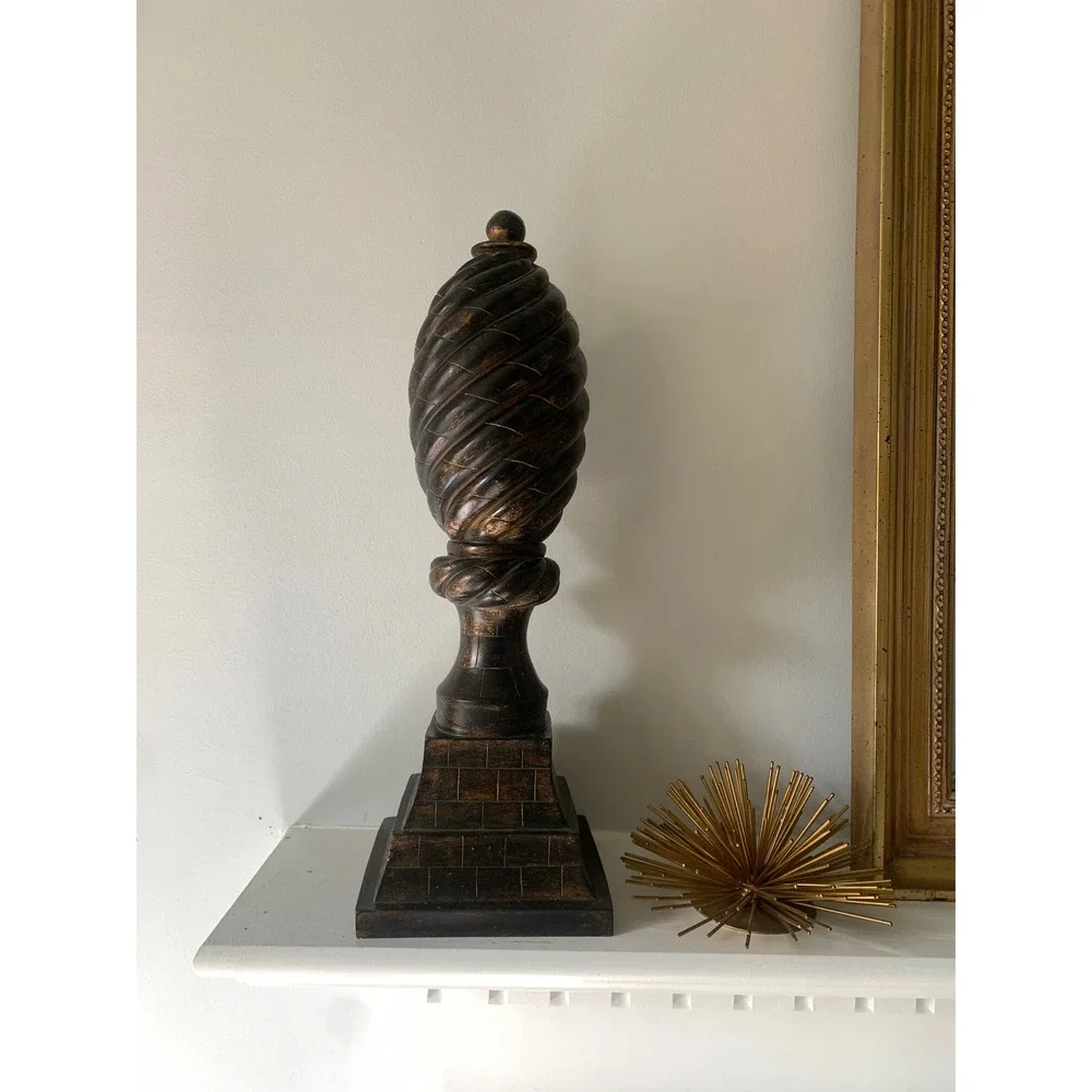 Vintage Style Spiral Finial Sculpture Bronze Gold Tone Pedestal Decor 17.5